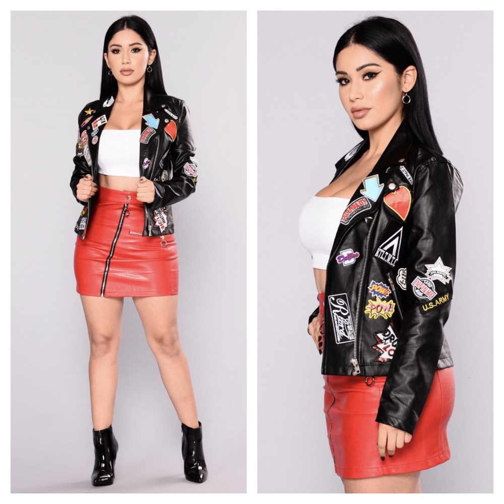 Tamara Patch Motto Faux Leather Jacket
